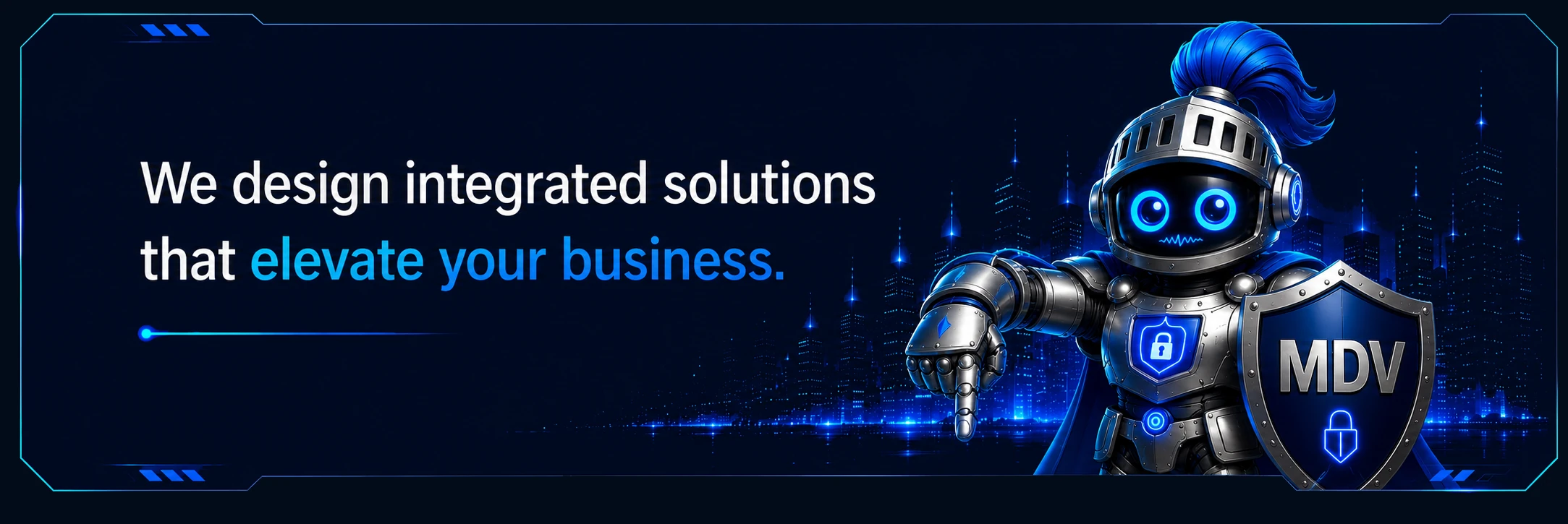 MDV knight mascot - We design integrated solutions that elevate your business