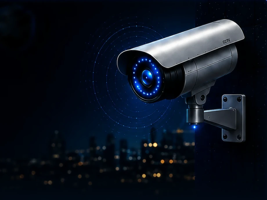 Surveillance system installation — wall-mounted security camera